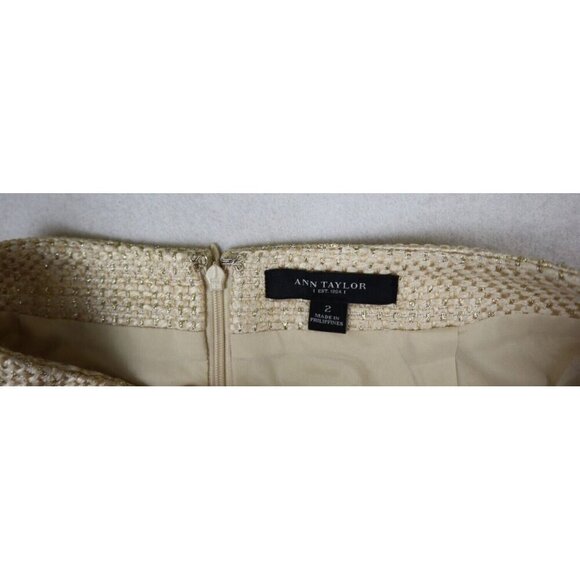 ANN TAYLOR - WOMENS BEIGE & METALLIC GOLD WOVEN PENCIL SKIRT - SIZE 2 - Picture 3 of 6